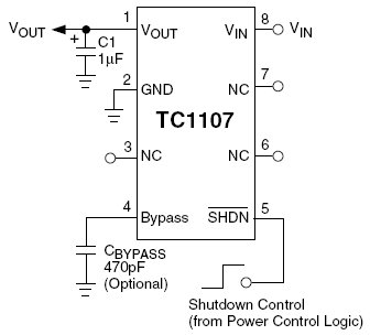 TC1107-3.3, КМОП стабилизаторы с током нагрузки 300мА и режимом отключения